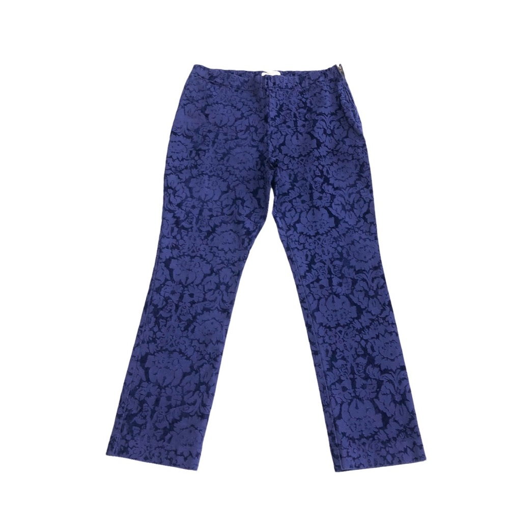 Anthropologie Essential Skinny cobalt blue purple brocade damask pants 10 ankle - Picture 2 of 13